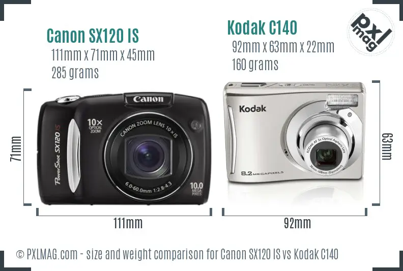 Canon SX120 IS vs Kodak C140 size comparison