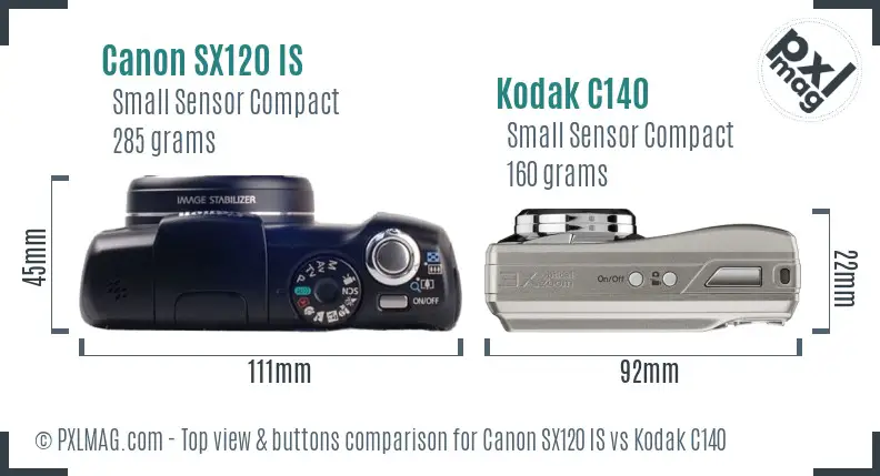 Canon SX120 IS vs Kodak C140 top view buttons comparison