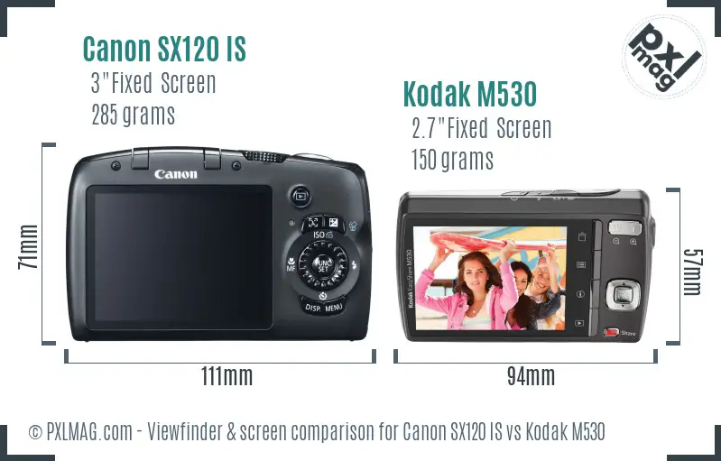 Canon SX120 IS vs Kodak M530 Screen and Viewfinder comparison