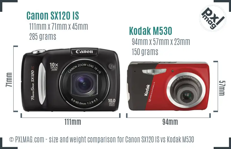 Canon SX120 IS vs Kodak M530 size comparison