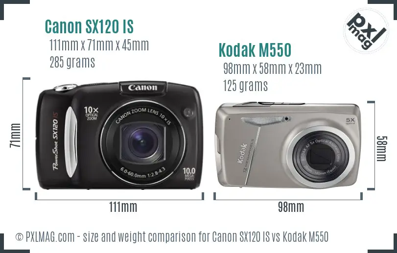 Canon SX120 IS vs Kodak M550 size comparison