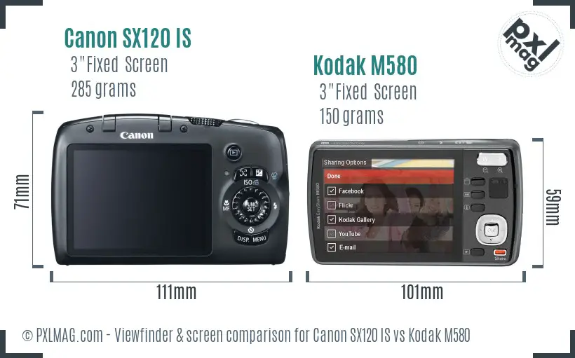 Canon SX120 IS vs Kodak M580 Screen and Viewfinder comparison