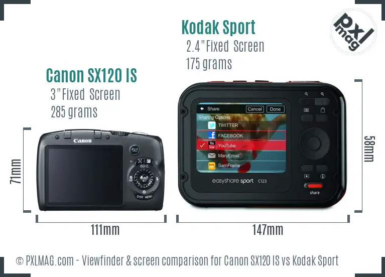 Canon SX120 IS vs Kodak Sport Screen and Viewfinder comparison