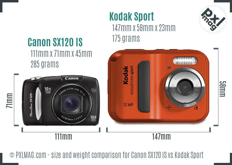 Canon SX120 IS vs Kodak Sport size comparison