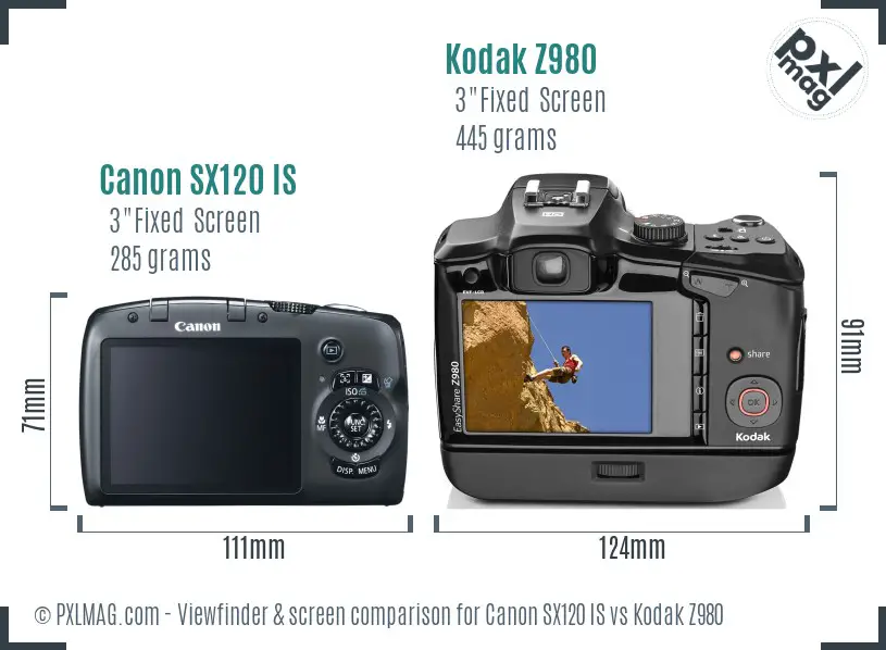 Canon SX120 IS vs Kodak Z980 Screen and Viewfinder comparison Canon SX120 IS vs Kodak Z980 Screen and Viewfinder comparison