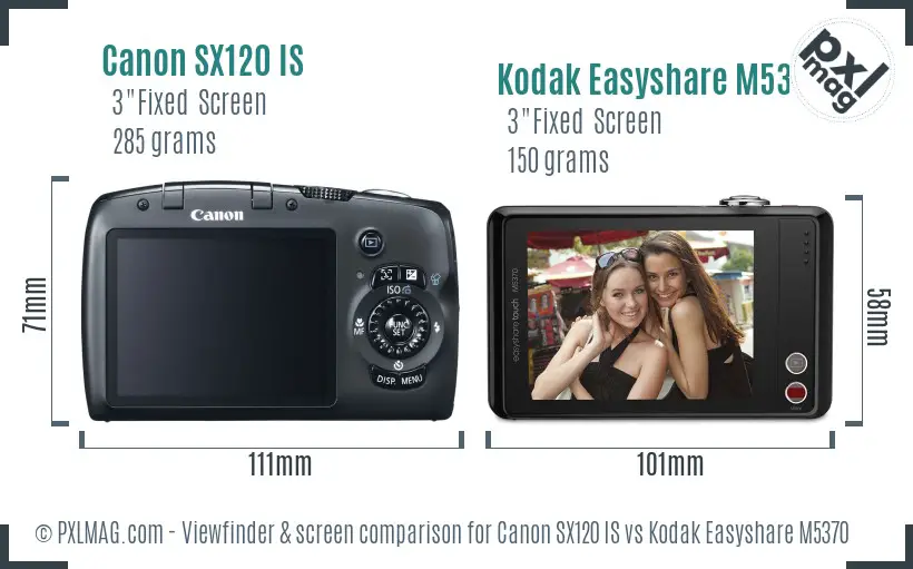 Canon SX120 IS vs Kodak Easyshare M5370 Screen and Viewfinder comparison