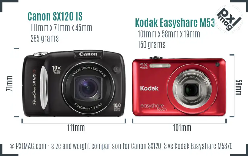 Canon SX120 IS vs Kodak Easyshare M5370 size comparison