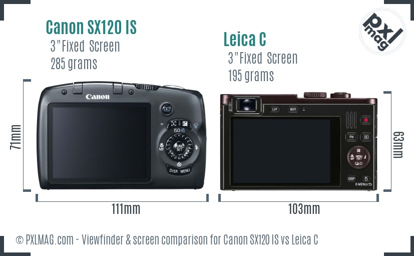 Canon SX120 IS vs Leica C Screen and Viewfinder comparison