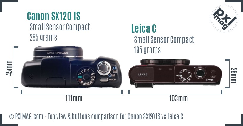 Canon SX120 IS vs Leica C top view buttons comparison