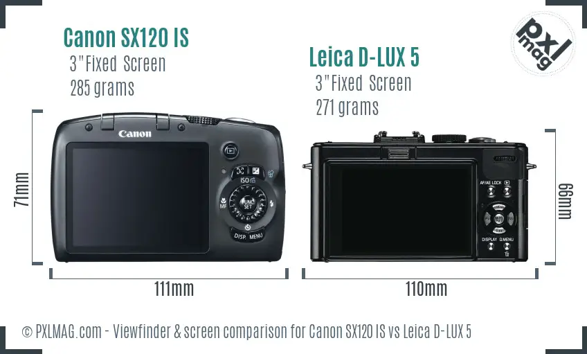 Canon SX120 IS vs Leica D-LUX 5 Screen and Viewfinder comparison Canon SX120 IS vs Leica D-LUX 5 Screen and Viewfinder comparison