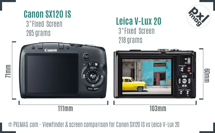 Canon SX120 IS vs Leica V-Lux 20 Screen and Viewfinder comparison
