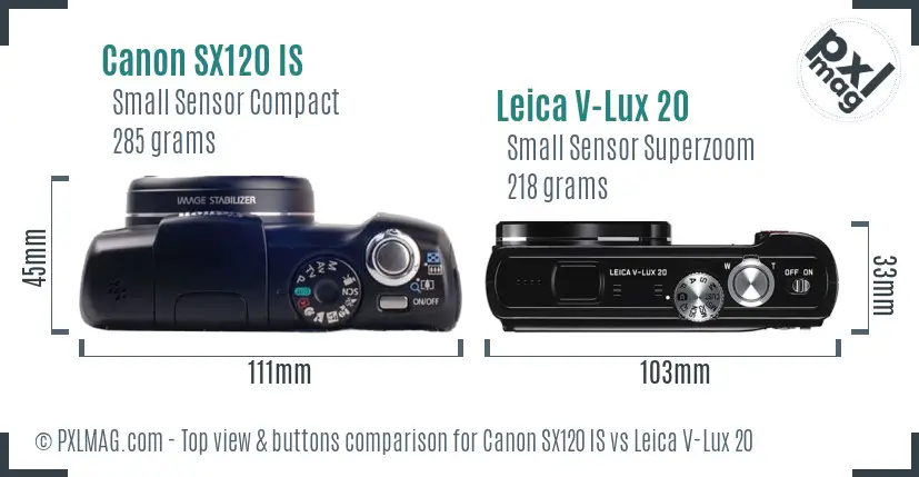 Canon SX120 IS vs Leica V-Lux 20 top view buttons comparison