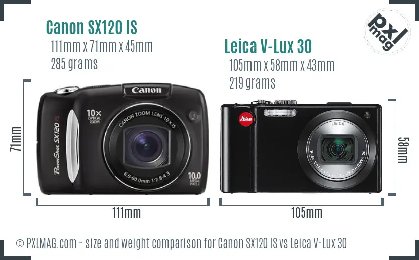 Canon SX120 IS vs Leica V-Lux 30 size comparison