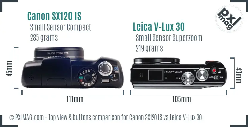 Canon SX120 IS vs Leica V-Lux 30 top view buttons comparison