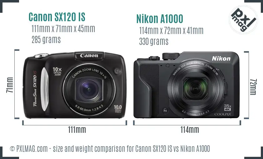 Canon SX120 IS vs Nikon A1000 size comparison