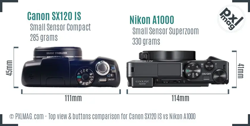 Canon SX120 IS vs Nikon A1000 top view buttons comparison