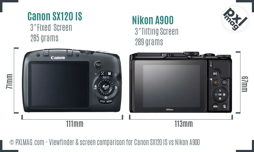 Canon SX120 IS vs Nikon A900 Screen and Viewfinder comparison