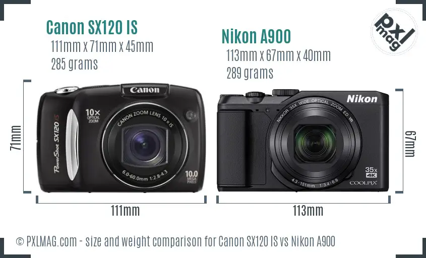 Canon SX120 IS vs Nikon A900 size comparison