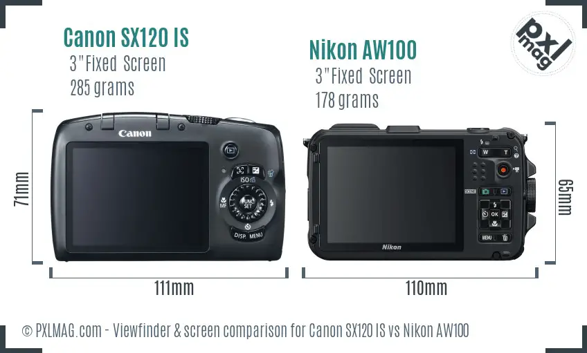 Canon SX120 IS vs Nikon AW100 Screen and Viewfinder comparison Canon SX120 IS vs Nikon AW100 Screen and Viewfinder comparison