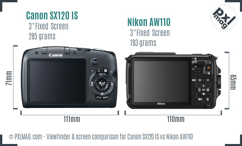 Canon SX120 IS vs Nikon AW110 Screen and Viewfinder comparison