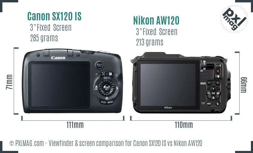 Canon SX120 IS vs Nikon AW120 Screen and Viewfinder comparison