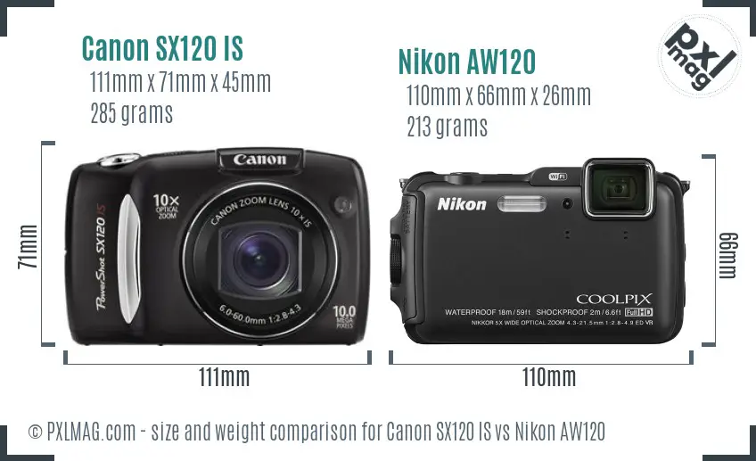 Canon SX120 IS vs Nikon AW120 size comparison