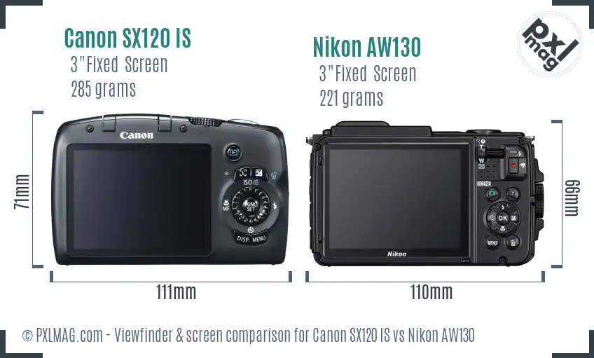 Canon SX120 IS vs Nikon AW130 Screen and Viewfinder comparison