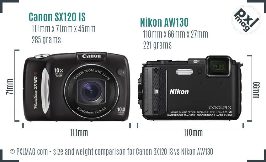 Canon SX120 IS vs Nikon AW130 size comparison