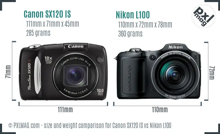 Canon SX120 IS vs Nikon L100 size comparison