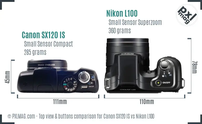 Canon SX120 IS vs Nikon L100 top view buttons comparison