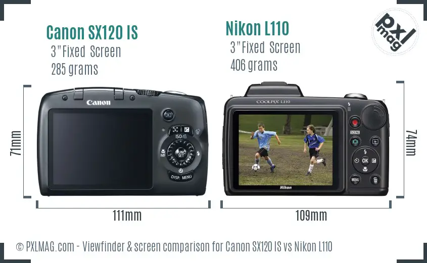 Canon SX120 IS vs Nikon L110 Screen and Viewfinder comparison