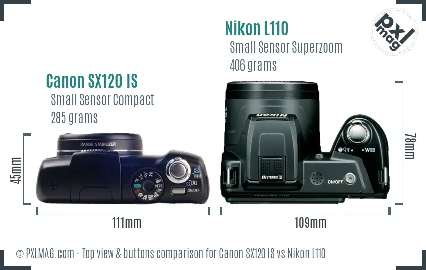 Canon SX120 IS vs Nikon L110 top view buttons comparison