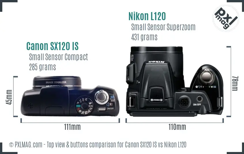 Canon SX120 IS vs Nikon L120 top view buttons comparison Canon SX120 IS vs Nikon L120 top view buttons comparison