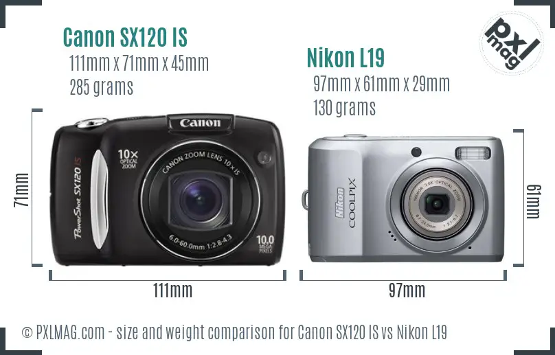 Canon SX120 IS vs Nikon L19 size comparison Canon SX120 IS vs Nikon L19 size comparison