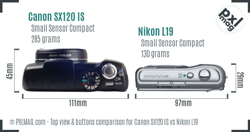 Canon SX120 IS vs Nikon L19 top view buttons comparison Canon SX120 IS vs Nikon L19 top view buttons comparison