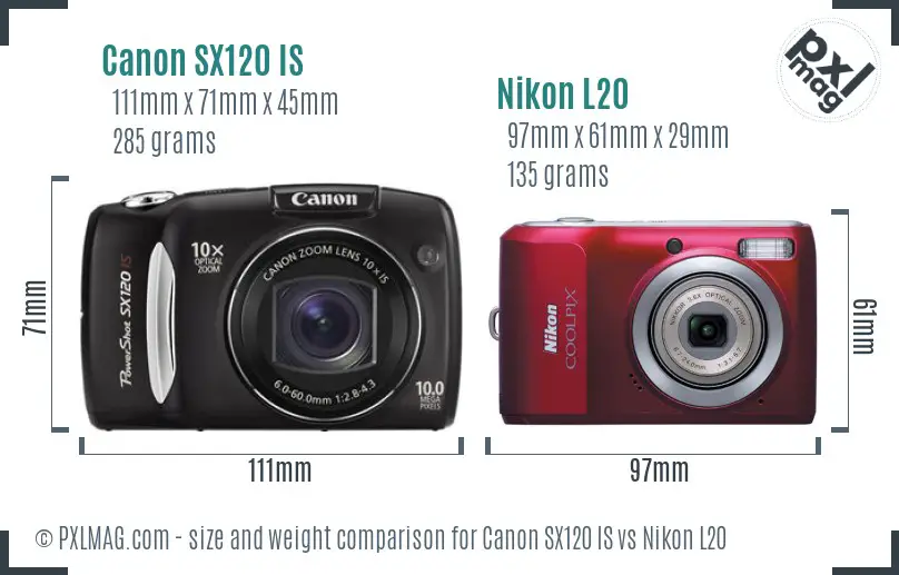 Canon SX120 IS vs Nikon L20 size comparison