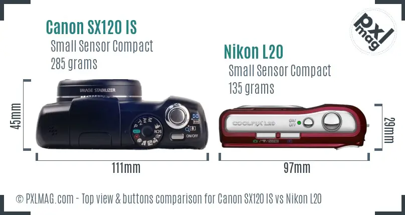 Canon SX120 IS vs Nikon L20 top view buttons comparison