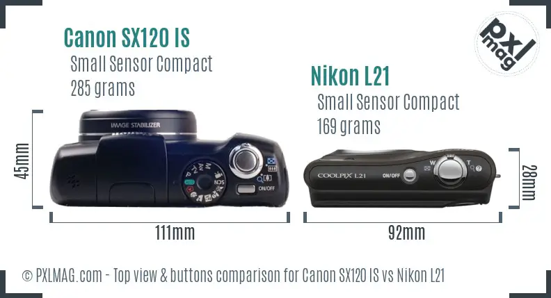 Canon SX120 IS vs Nikon L21 top view buttons comparison