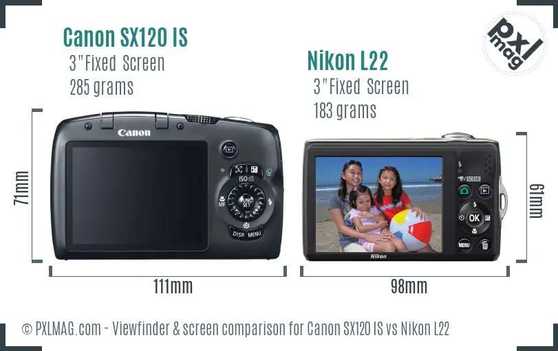 Canon SX120 IS vs Nikon L22 Screen and Viewfinder comparison