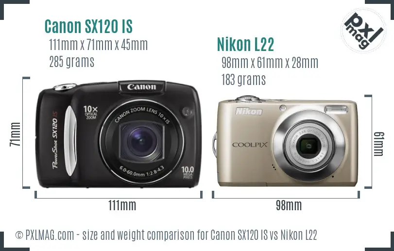 Canon SX120 IS vs Nikon L22 size comparison