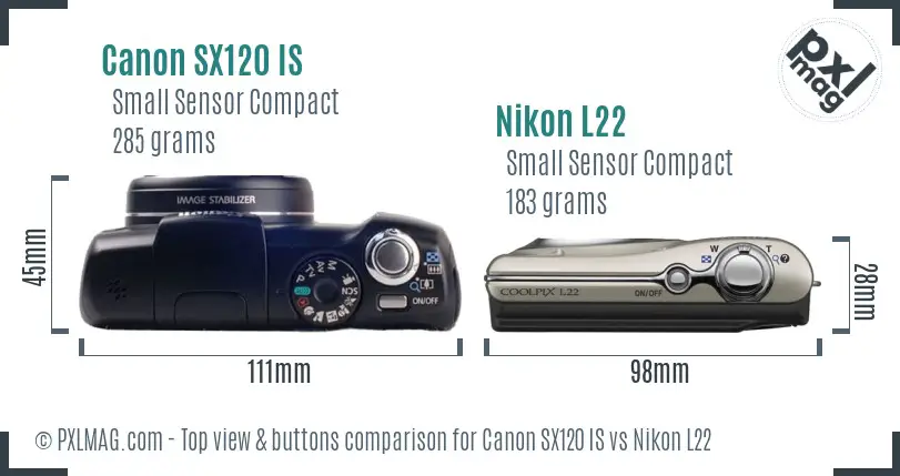 Canon SX120 IS vs Nikon L22 top view buttons comparison