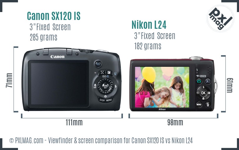 Canon SX120 IS vs Nikon L24 Screen and Viewfinder comparison