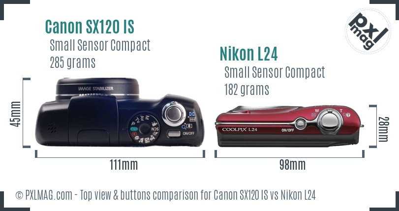 Canon SX120 IS vs Nikon L24 top view buttons comparison