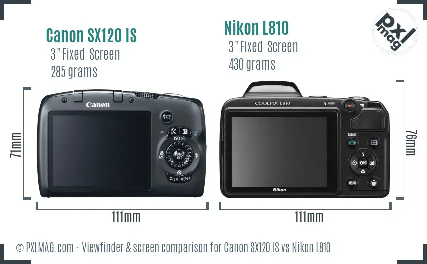 Canon SX120 IS vs Nikon L810 Screen and Viewfinder comparison