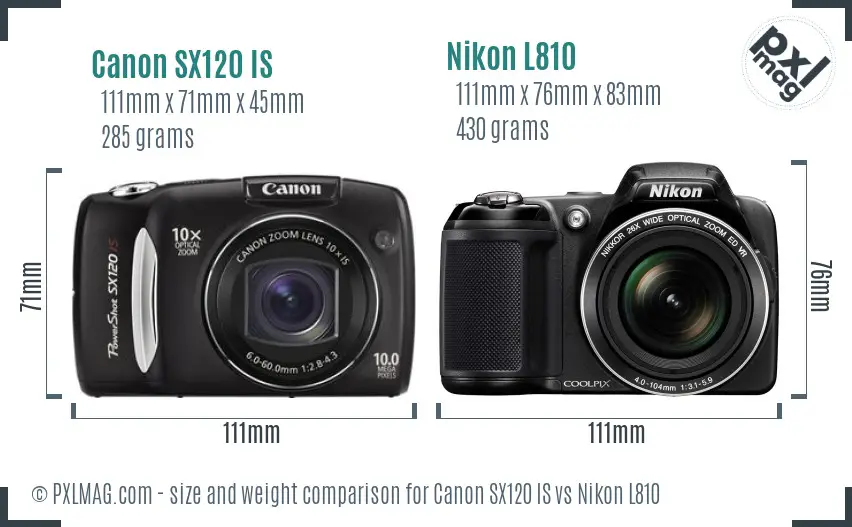 Canon SX120 IS vs Nikon L810 size comparison