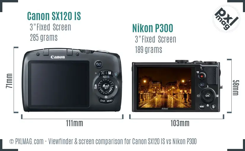 Canon SX120 IS vs Nikon P300 Screen and Viewfinder comparison