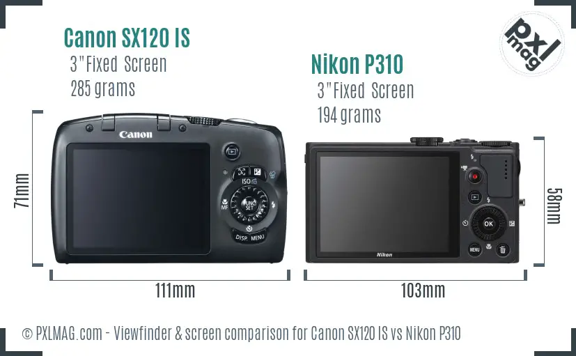 Canon SX120 IS vs Nikon P310 Screen and Viewfinder comparison Canon SX120 IS vs Nikon P310 Screen and Viewfinder comparison