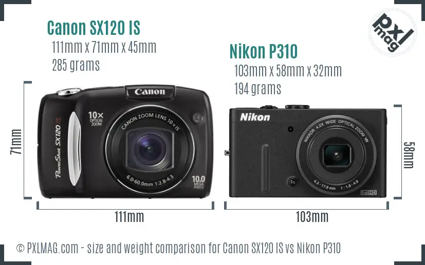 Canon SX120 IS vs Nikon P310 size comparison Canon SX120 IS vs Nikon P310 size comparison