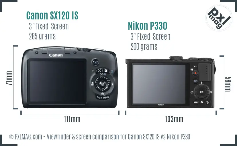 Canon SX120 IS vs Nikon P330 Screen and Viewfinder comparison