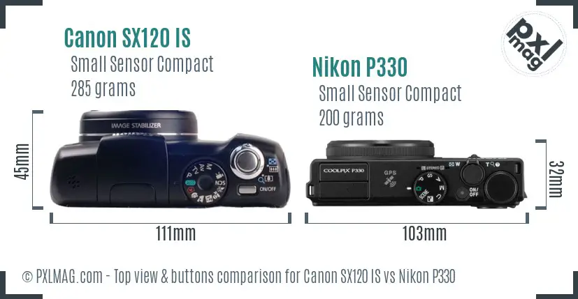 Canon SX120 IS vs Nikon P330 top view buttons comparison